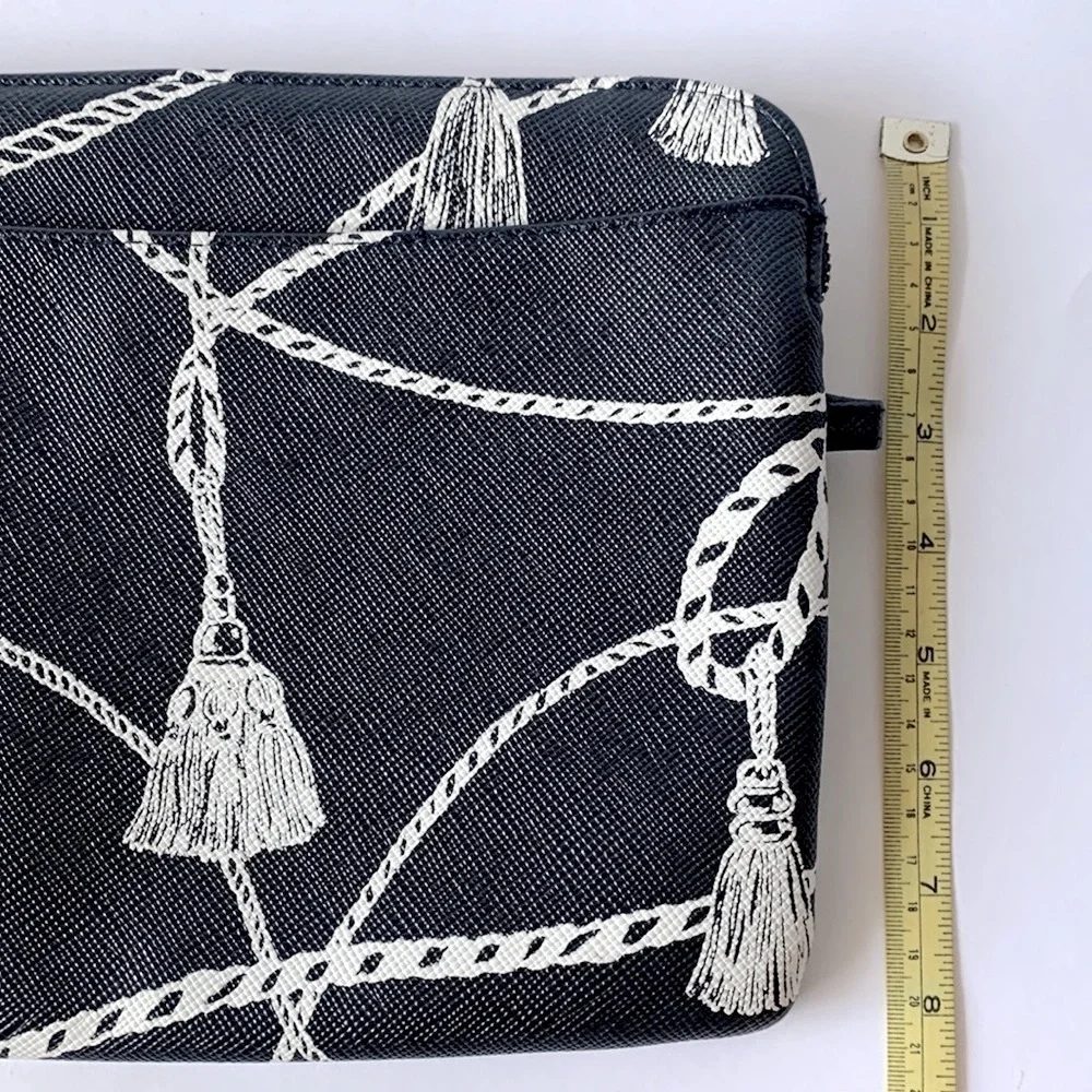CHICO’S Navy Blue Textured Tassel Travel Makeup Bag